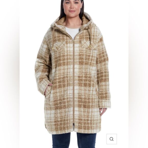 POLY BOUCLE ZIP SHACKET XXL tan plaid NWOT - Picture 5 of 16